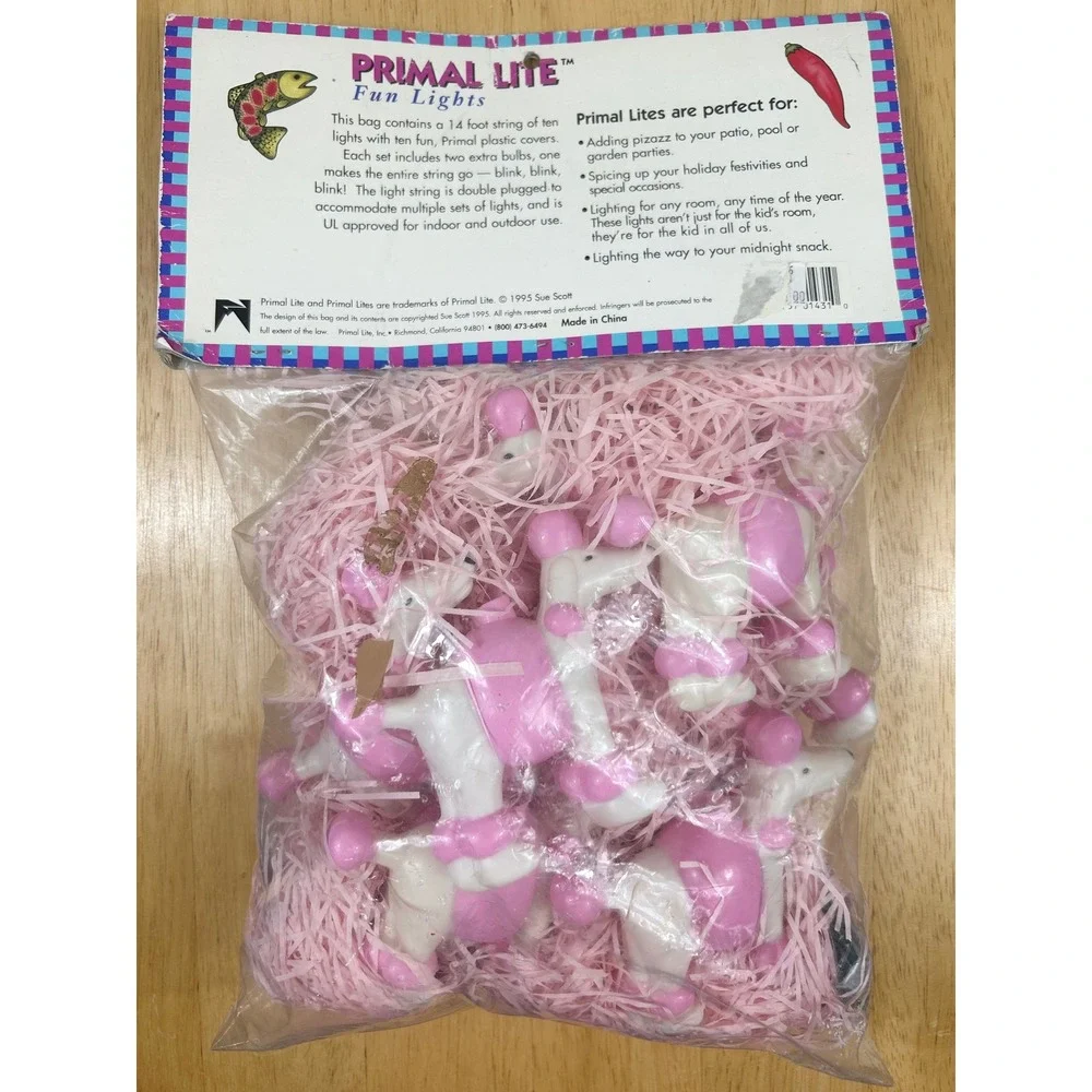 VTG Primal Lite Poodle‎ String Lights Pink 1995 Retro Kitsch 14 ft Deadstock NOS